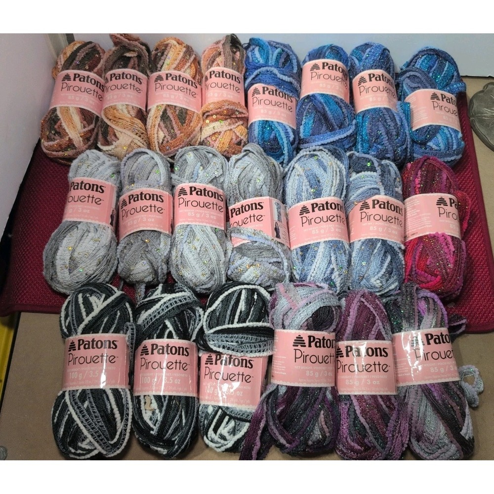 PATONS Pirouette Mixed Lot Of 21 Skein Shimmer Sparkle Ruffle 3 Oz-3.5 Oz